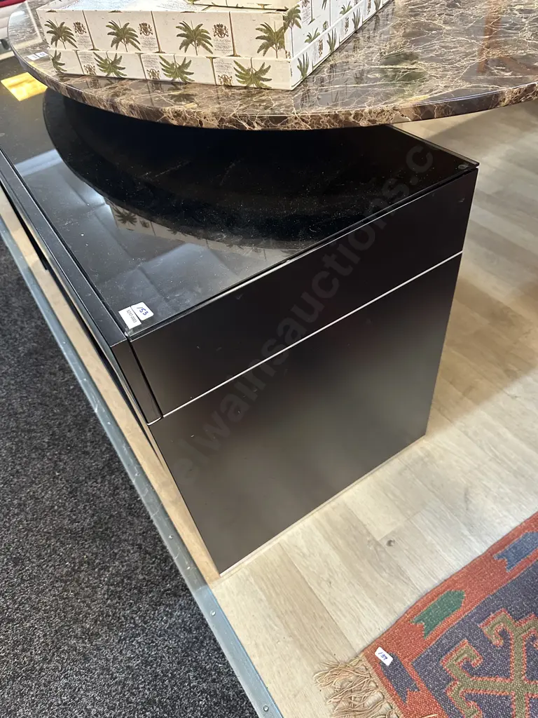 Black 2 Drawer Glass Topped TV Entertainment Unit, 2 Drawer, 2 Glass Shelves. H58 W120 D47.5cm Image 1++