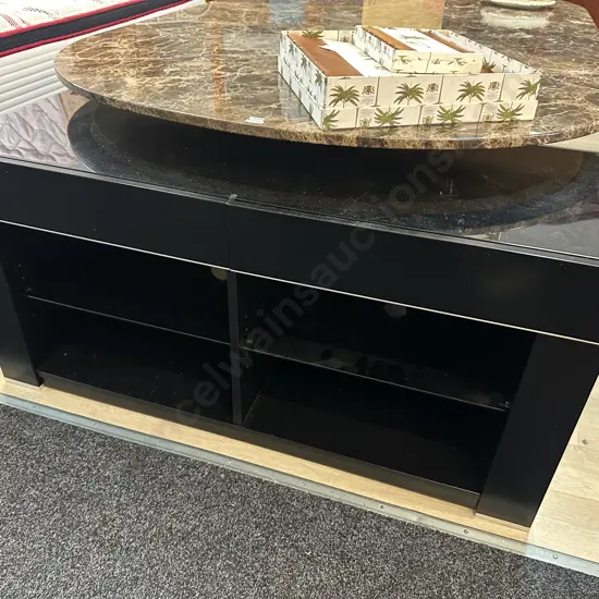 Black 2 Drawer Glass Topped TV Entertainment Unit, 2 Drawer, 2 Glass Shelves. H58 W120 D47.5cm