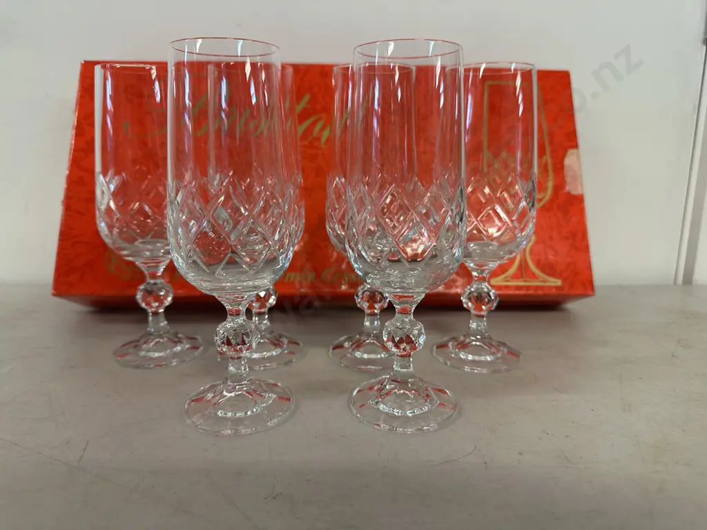Set Of Six Bristol Fine Cut Bohemia Crystal Champagne Flutes Image 1++