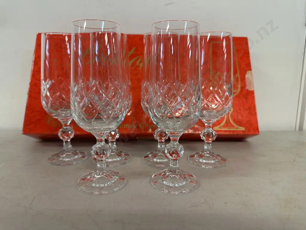 Set Of Six Bristol Fine Cut Bohemia Crystal Champagne Flutes Image 1++