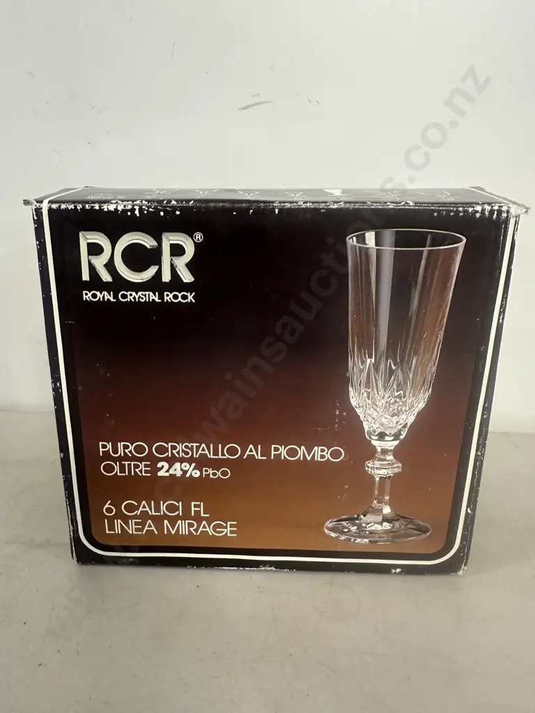 Set Of Six Royal Crystal Rock Mirage Champagne Flutes Boxed Image 1++
