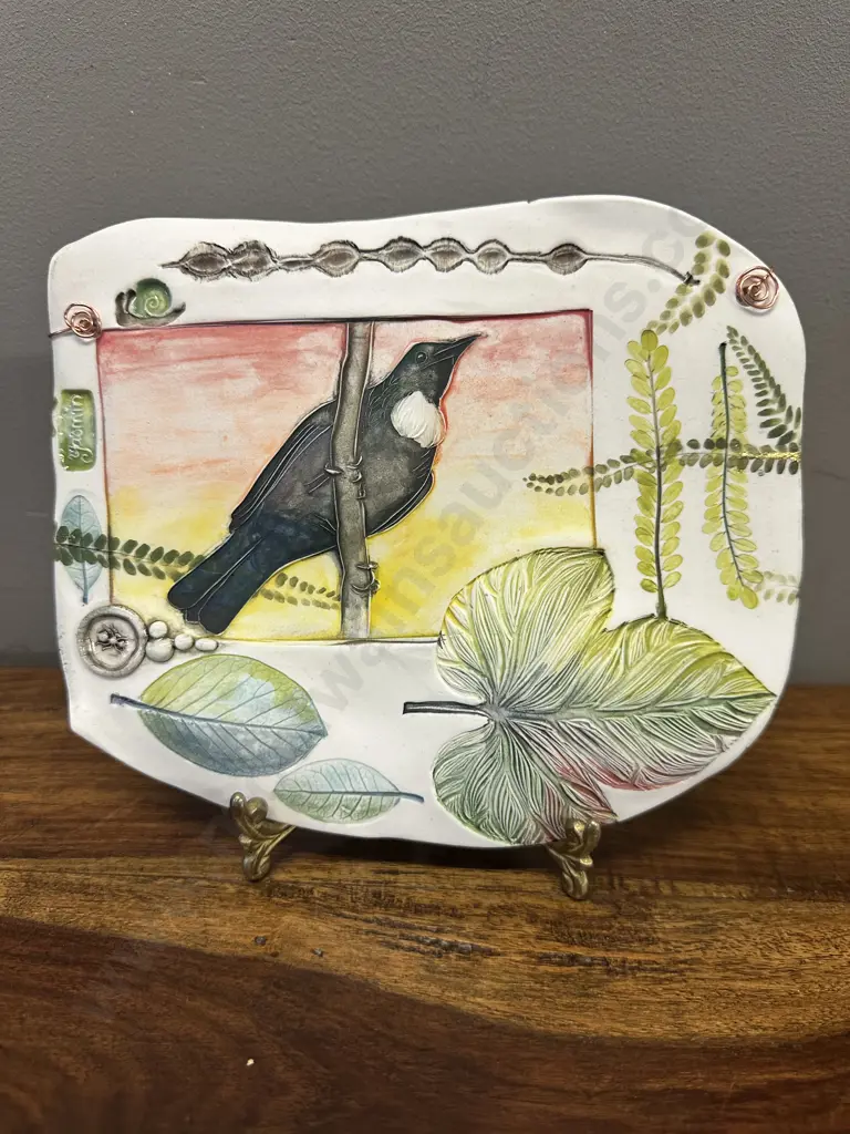 Ceramic 'Tui' Wall Plaque By Yasmin H19 W14cm. Image 1++