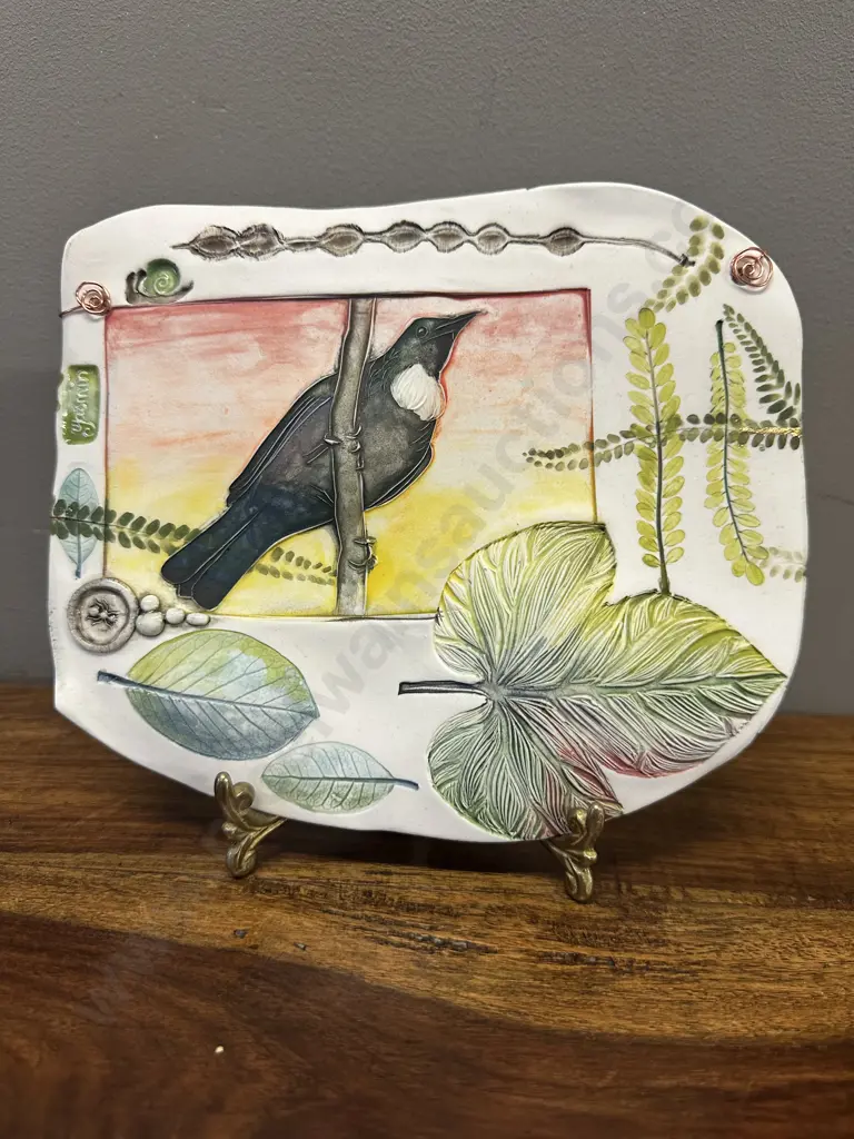 Ceramic 'Tui' Wall Plaque By Yasmin H19 W14cm. Image 1++