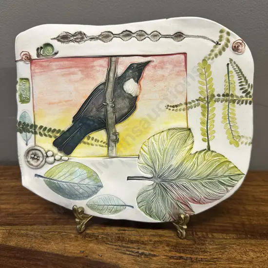 Ceramic 'Tui' Wall Plaque By Yasmin H19 W14cm.