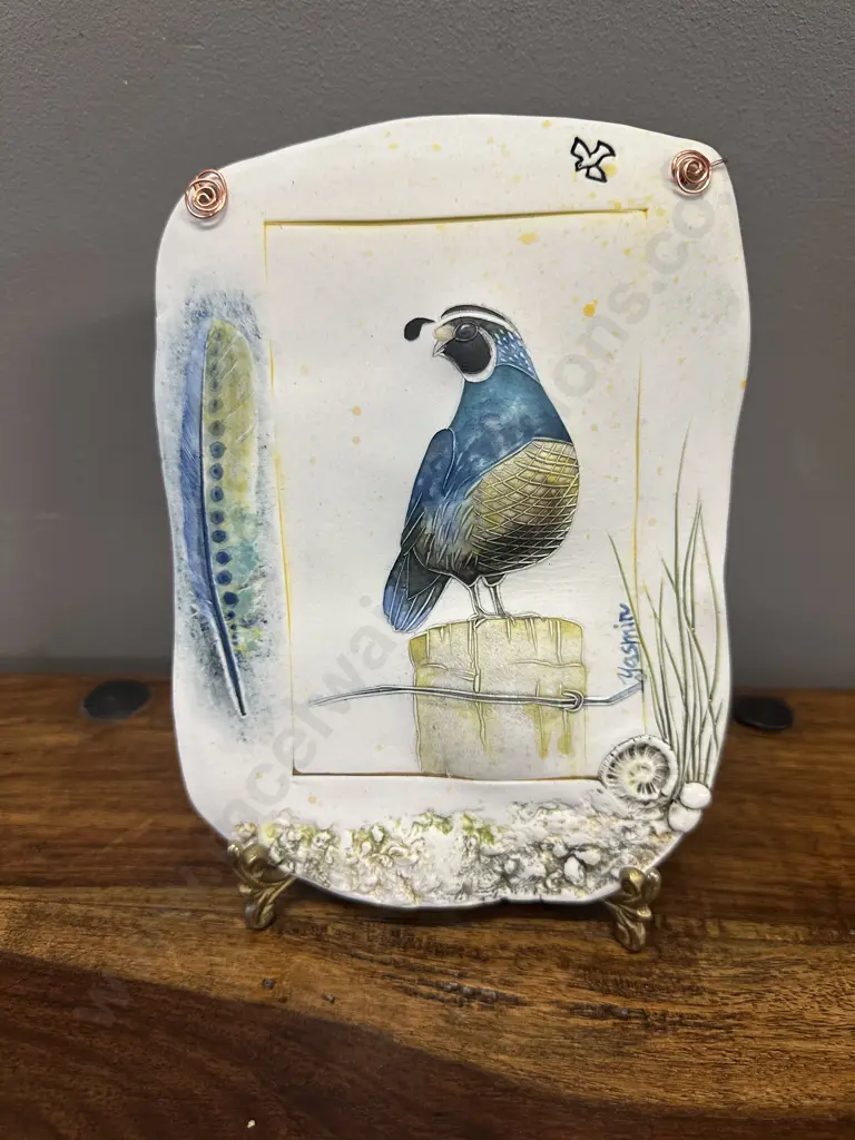 Ceramic 'Quail' Wall Plaque By Yasmin H19 W14cm. Image 1++