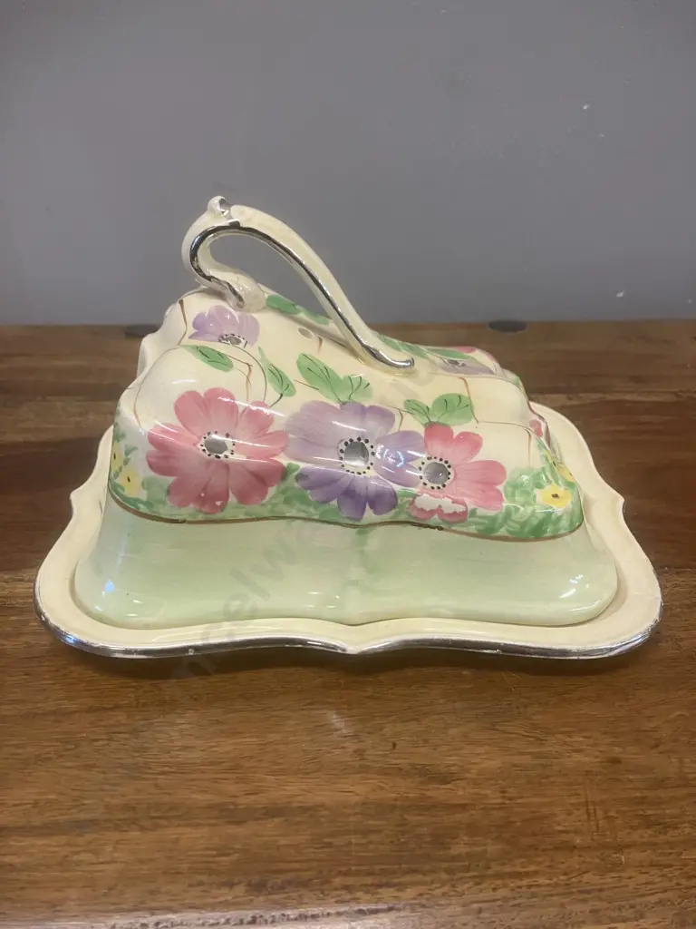 Antique Arthur Wood England Floral Covered Cheese Keeper Butter Dish Image 1++