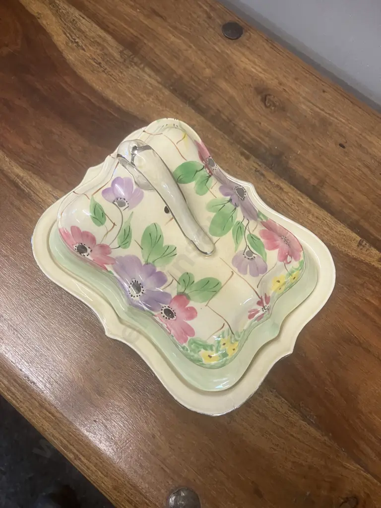 Antique Arthur Wood England Floral Covered Cheese Keeper Butter Dish Image 1++