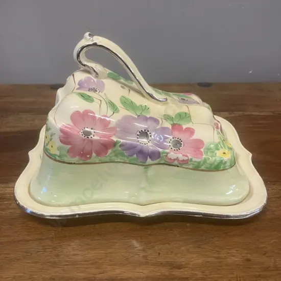 Antique Arthur Wood England Floral Covered Cheese Keeper Butter Dish