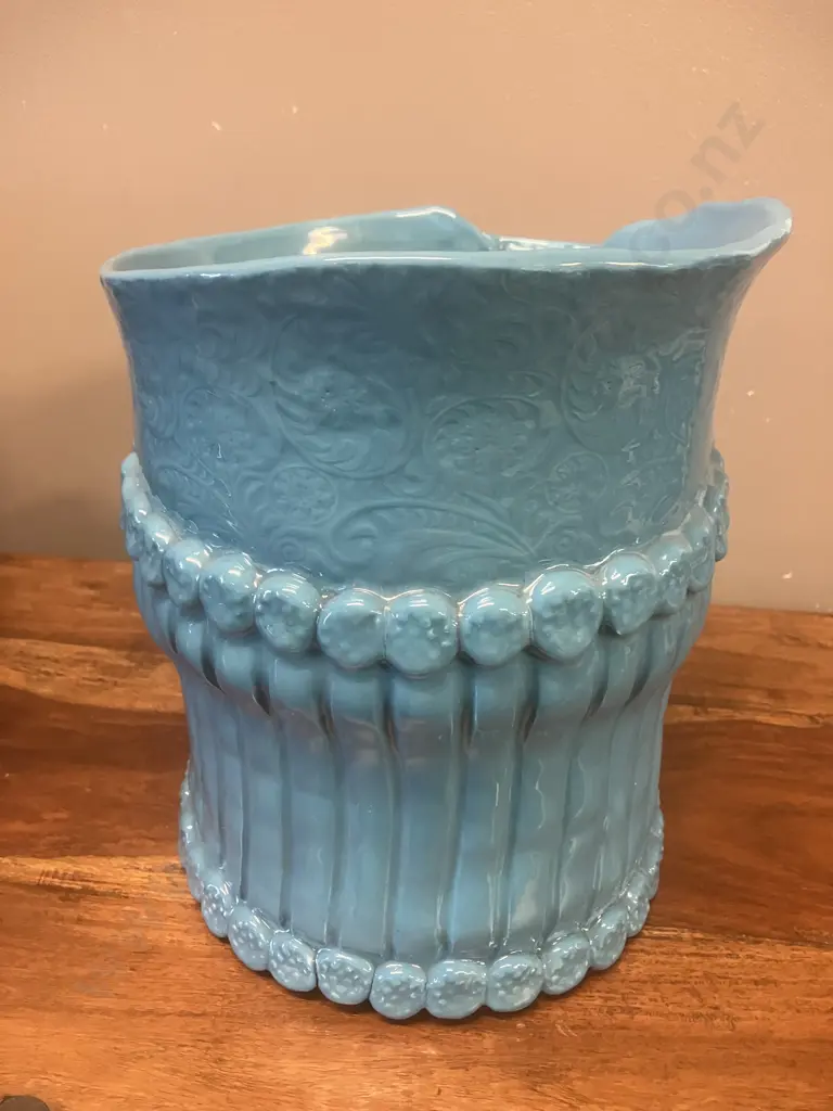 Signed Blue Glazed Ceramic Urn. 25 x 20cm Image 1++