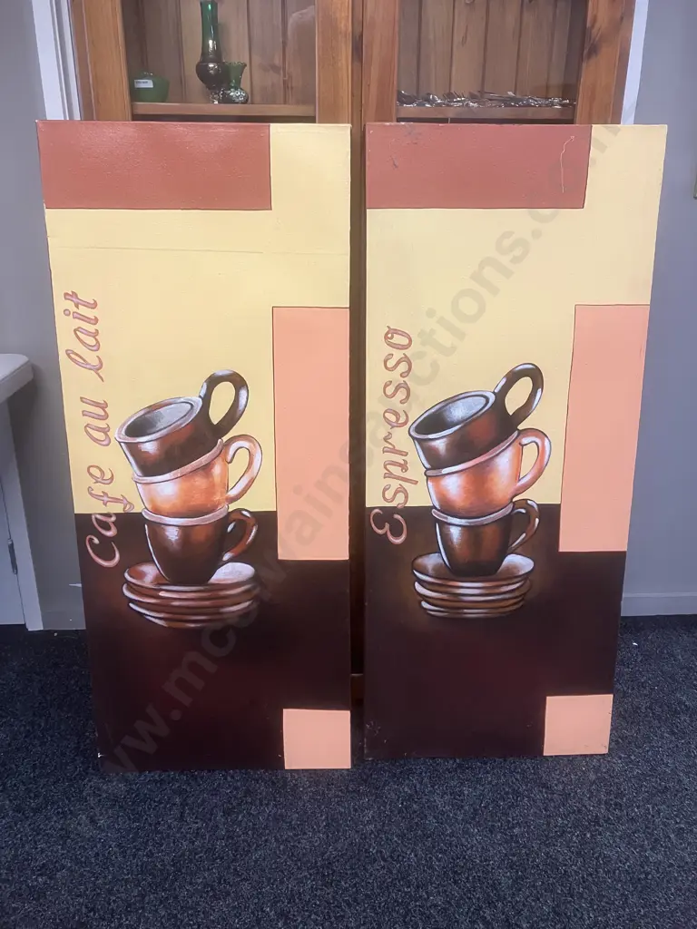'Espresso' & 'Cafe Au Lait' Canvas Art x 2. 120 x 50cm Image 1++