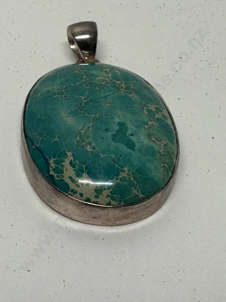 Vintage Stamped 925 Oval Turquoise Coloured Pendant Image 1++