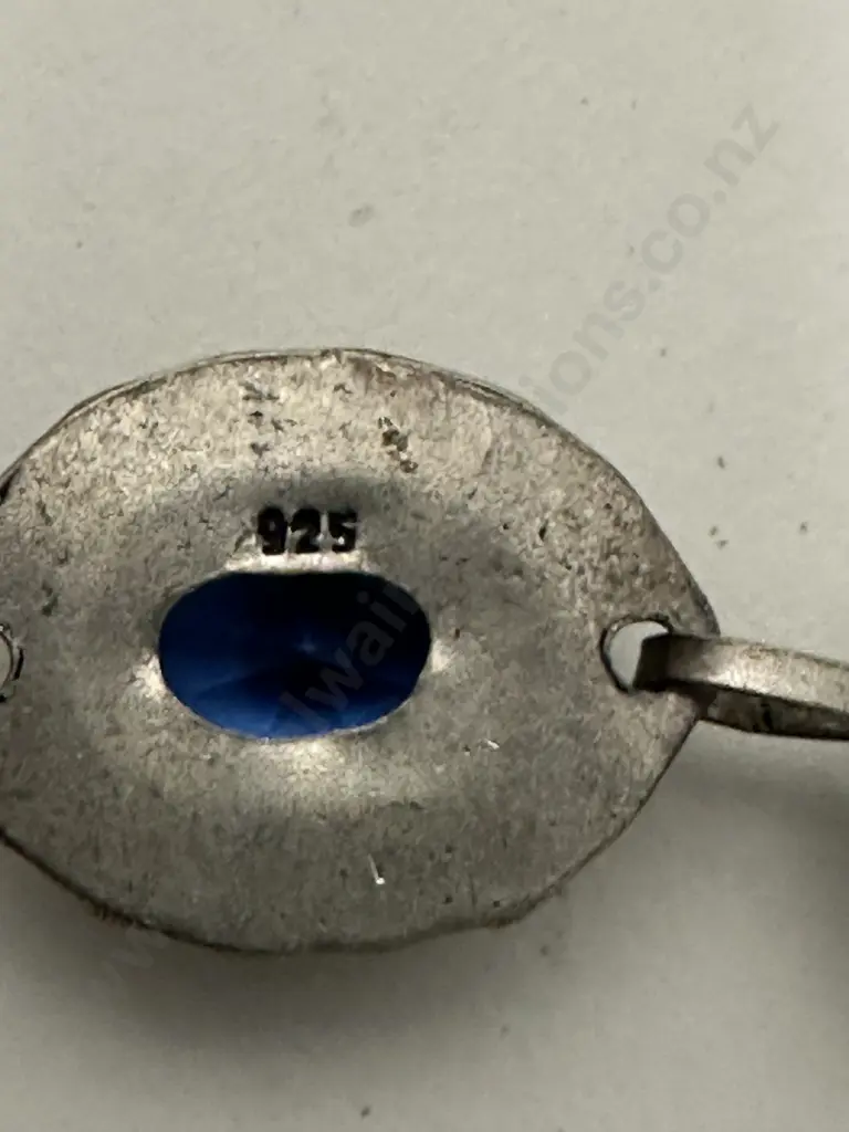 Vintage Stamped 925 Blue Oval Gemstone Bracelet With Fob Clasp Image 1++