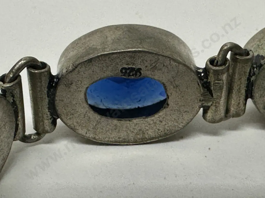 Vintage Stamped 925 Blue Oval Gemstone Bracelet With Fob Clasp  Image 1++