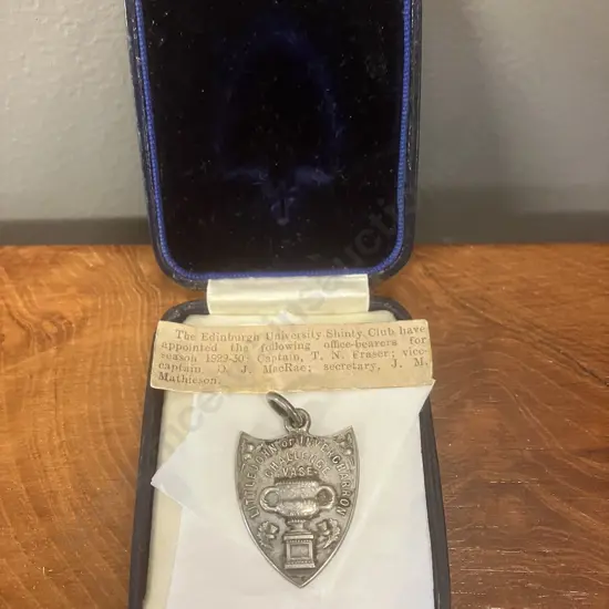 Antique 1920s Shield Shaped Silver Fob Medal In Case