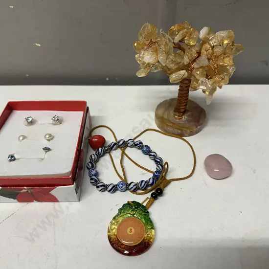 Selection Of Earings, Jewellery & Gem Tree
