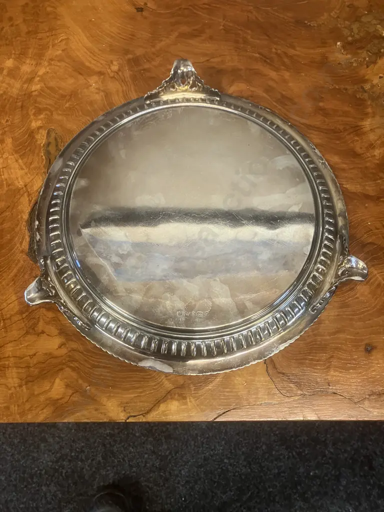 Antique Victorian Sterling Silver Salver by Martin Hall & Co Sheffield Hallmarked 1860. Dia 26cm Image 1++