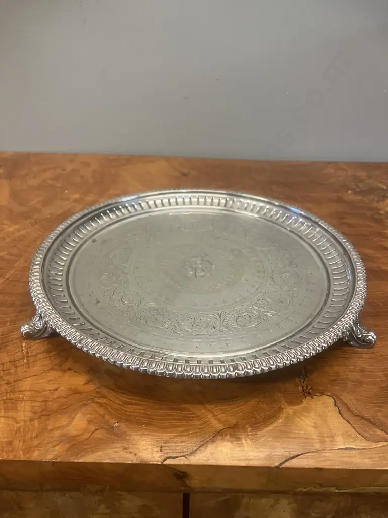 Antique Victorian Sterling Silver Salver by Martin Hall & Co Sheffield Hallmarked 1860. Dia 26cm Image 1++