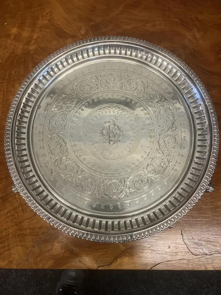 Antique Victorian Sterling Silver Salver by Martin Hall & Co Sheffield Hallmarked 1860. Dia 26cm Image 1++
