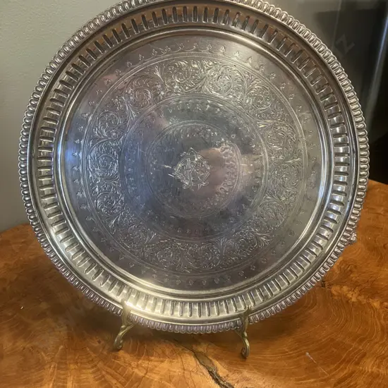 Antique Victorian Sterling Silver Salver by Martin Hall & Co Sheffield Hallmarked 1860. Dia 26cm