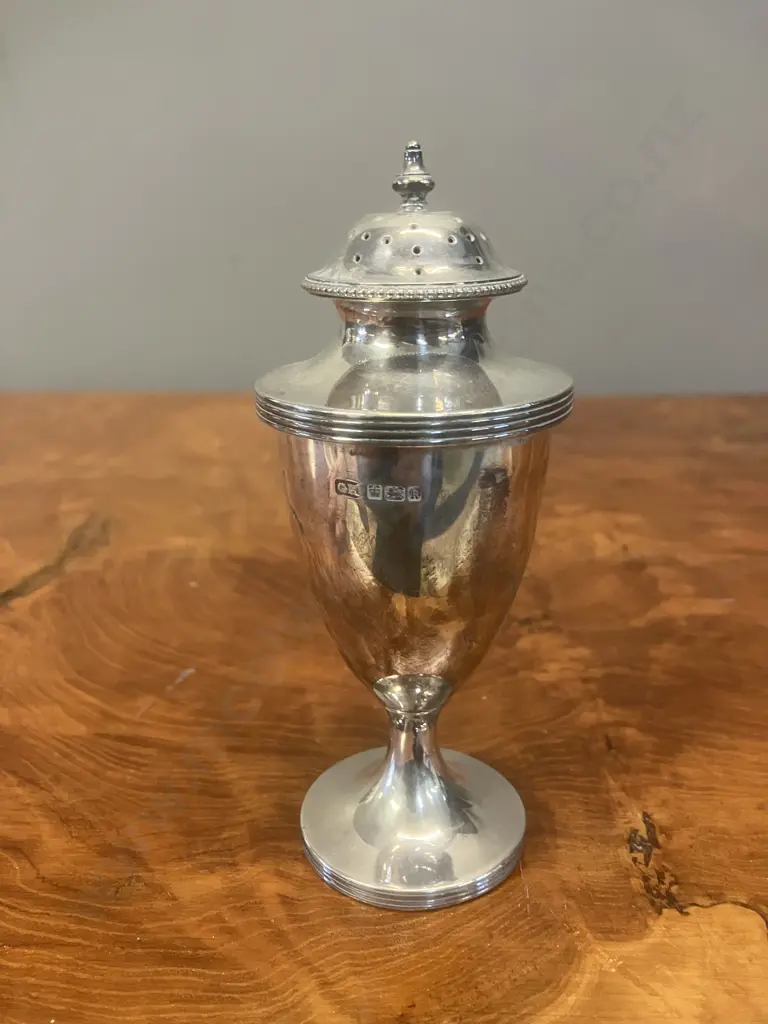 Antique Sterling Silver Pepper Shaker / Caster, Hallmarked Harrison Brothers Sheffield 1902 (99 Grams) Image 1++