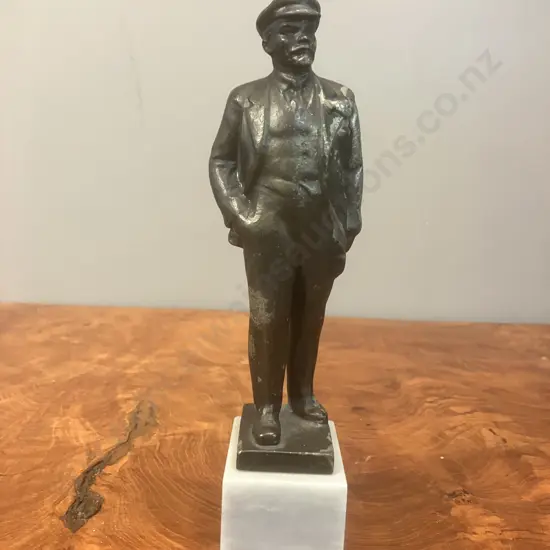 LENIN Figurine Metal Sculpture On Marble Base. H19cm