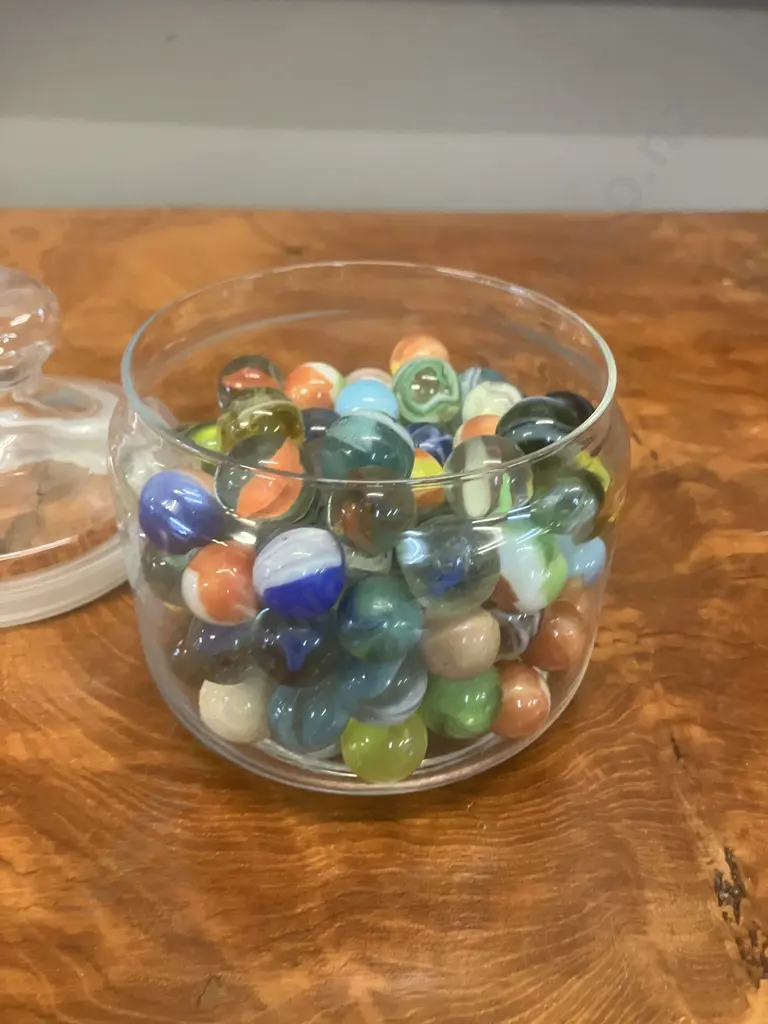Vintage Marbles In Glass Jar Image 1++