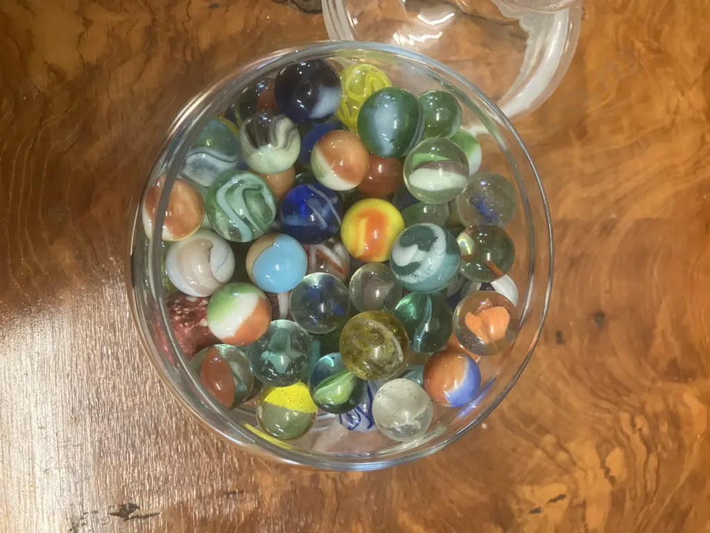 Vintage Marbles In Glass Jar Image 1++