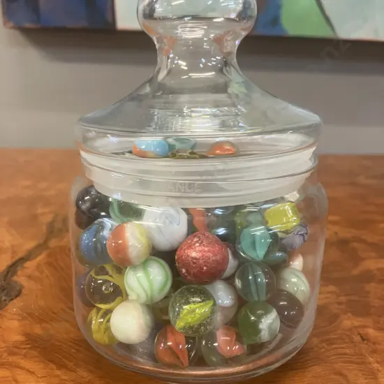 Vintage Marbles In Glass Jar