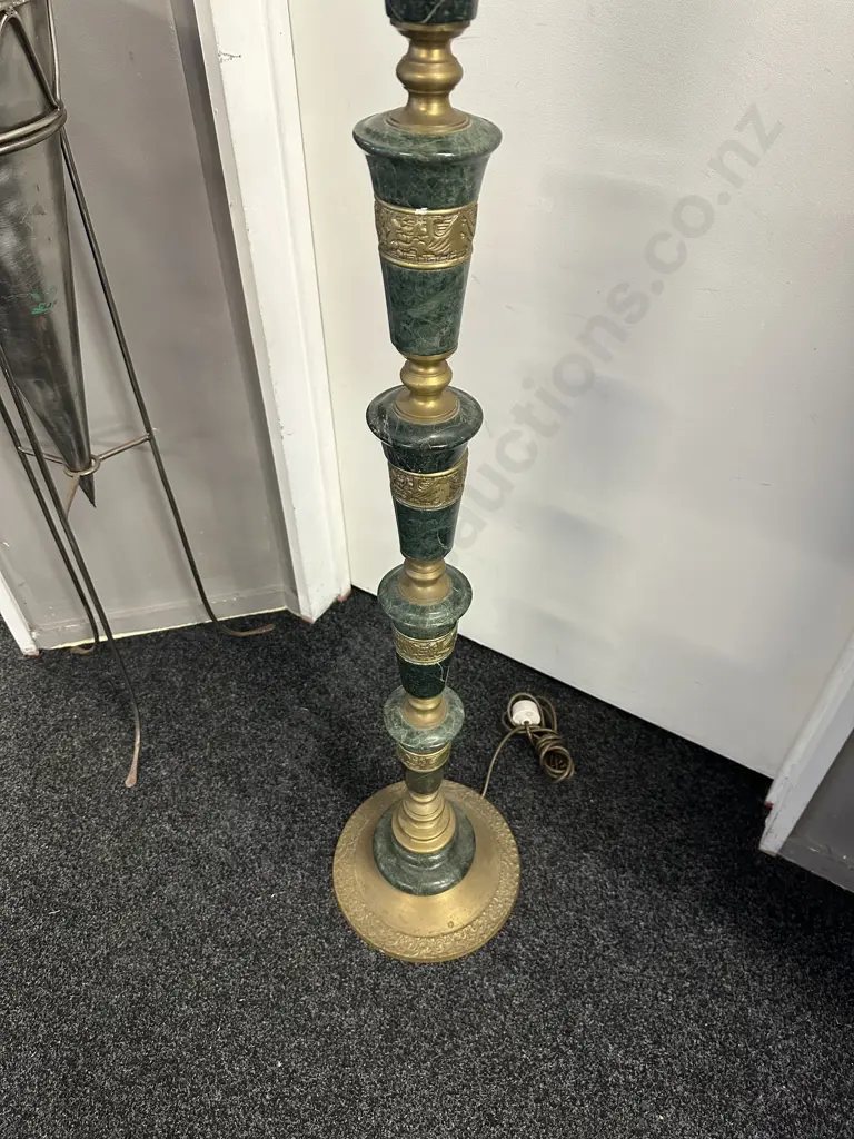 Mid-Century Frederick Cooper Asian Regency Marble and Brass Floor Lamp, Circa 1950s. H142cm Plus Shade Image 1++