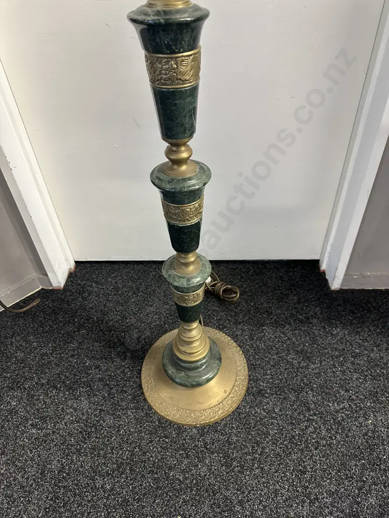 Mid-Century Frederick Cooper Asian Regency Marble and Brass Floor Lamp, Circa 1950s. H142cm Plus Shade Image 1++
