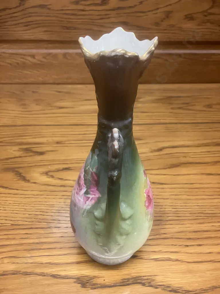 Antique Art Nouveau Hand Painted Floral Vase. 28cm Image 1++