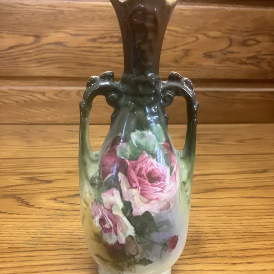 Antique Art Nouveau Hand Painted Floral Vase. 28cm