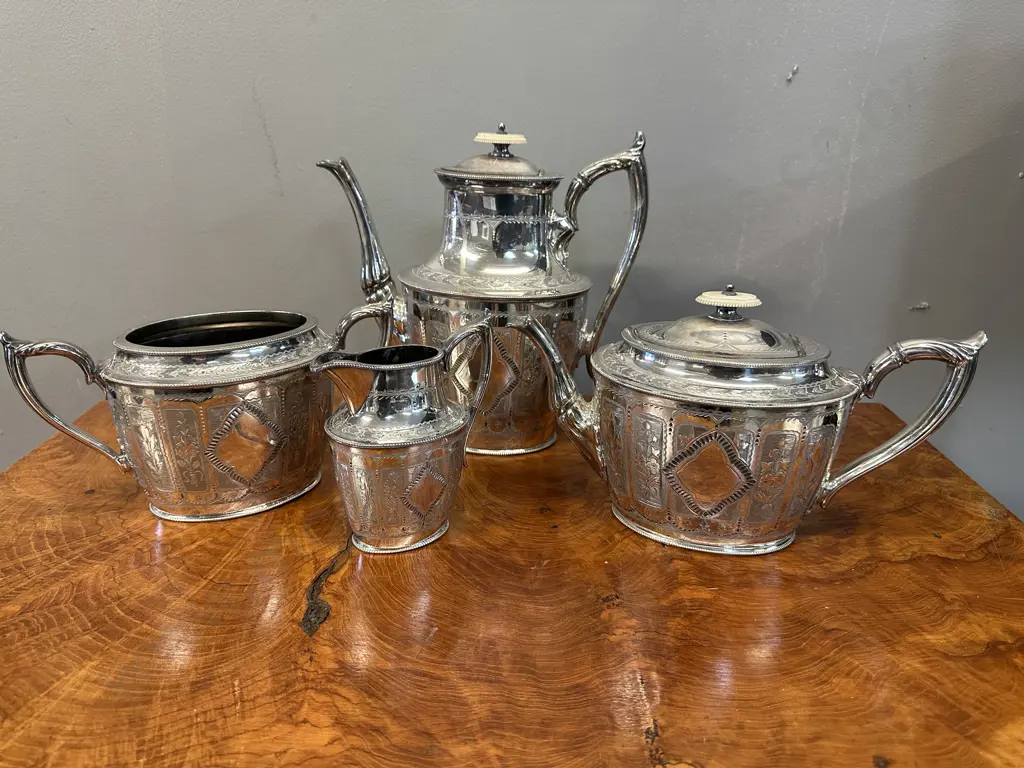 Phillip Ashberry & Sons Sheffield Coffee Pot, Teapot, Creamer & Sugar Bowl Image 1++