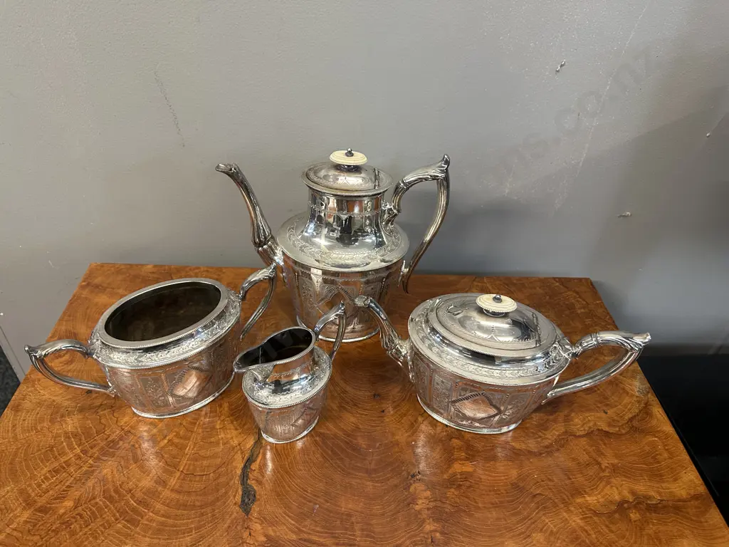 Phillip Ashberry & Sons Sheffield Coffee Pot, Teapot, Creamer & Sugar Bowl Image 1++