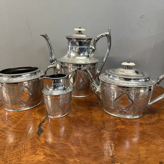 Phillip Ashberry & Sons Sheffield Coffee Pot, Teapot, Creamer & Sugar Bowl