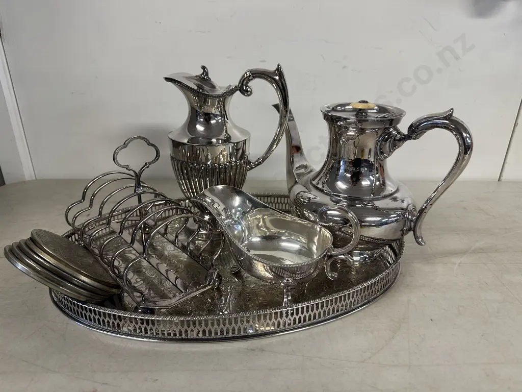 Selection Of Silverware Items Including Coffee Pots, Serving Tray Etc Image 1++