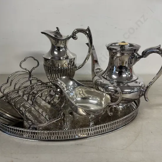 Selection Of Silverware Items Including Coffee Pots, Serving Tray Etc