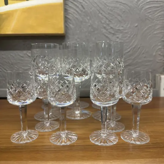 Set Of Six Vintage Crystal Wine Glasses & Port Glasses