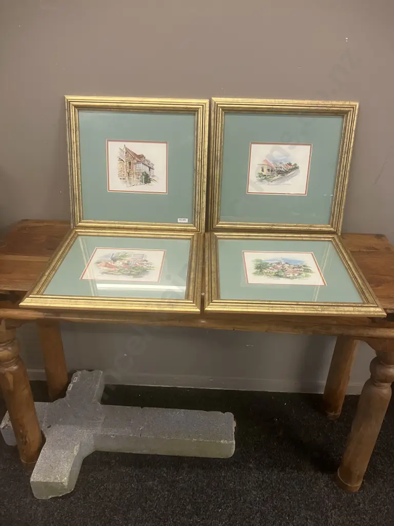 Four Framed Artworks Signed Sheldrake '97. 40 x 41cm Image 1++