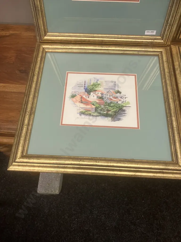 Four Framed Artworks Signed Sheldrake '97. 40 x 41cm Image 1++
