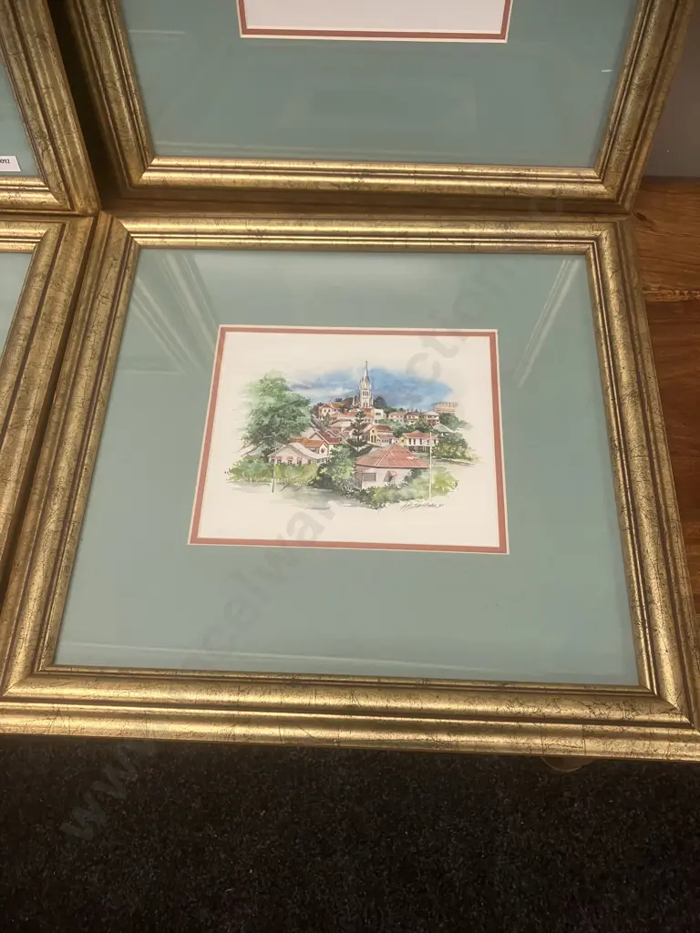 Four Framed Artworks Signed Sheldrake '97. 40 x 41cm Image 1++