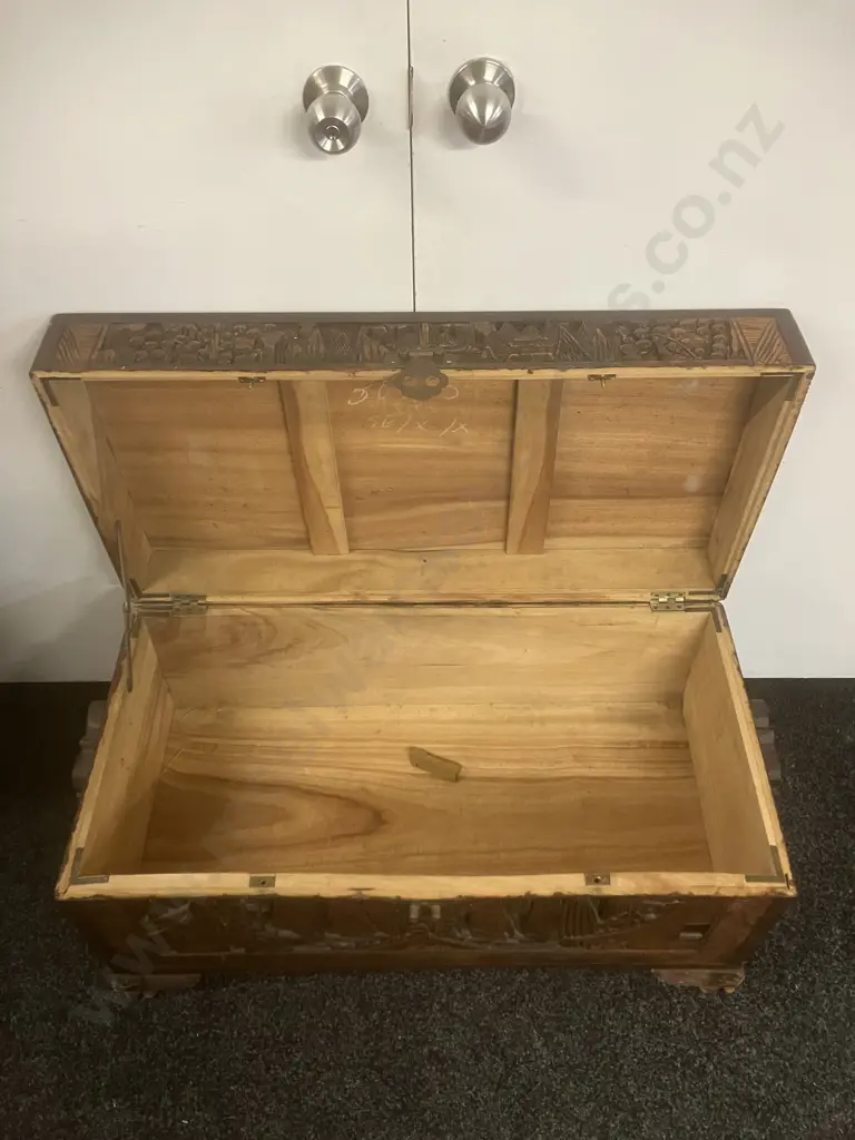 Antique Chinese Hand Carved Camphor Storage Chest H49 W92 D43 Image 1++
