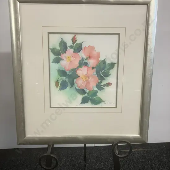 Jos Morrow - Roses Watercolour, Signed (Lower Right), 59 x 54cm