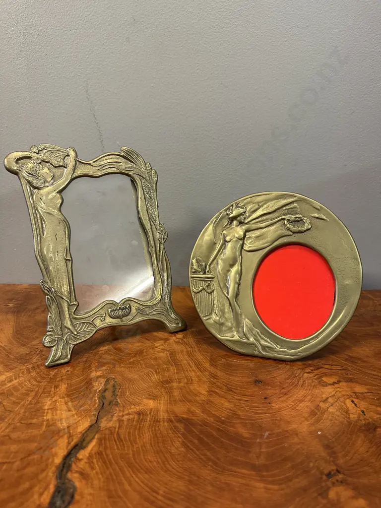 Vintage Art Nouveau Brass Photo Frames With Stylized Female Fiqures Image 1++