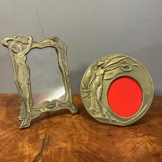 Vintage Art Nouveau Brass Photo Frames With Stylized Female Fiqures