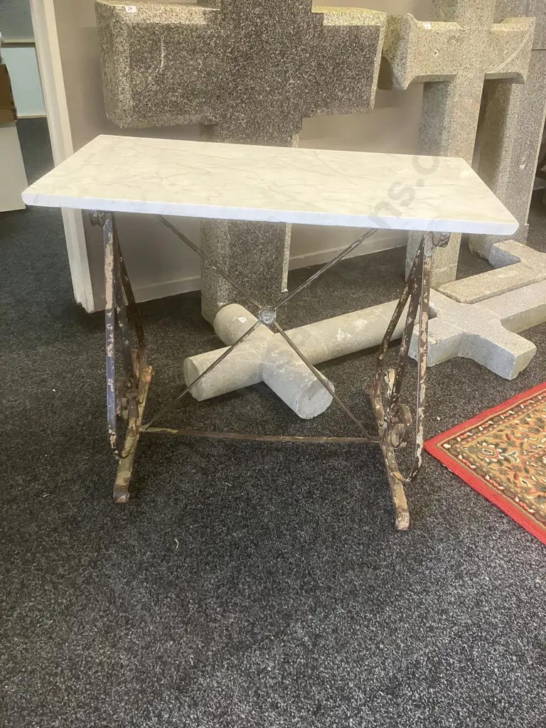 French Antique Cast Iron & Marble Console Table. H725. W85 D45.5cm Image 1++