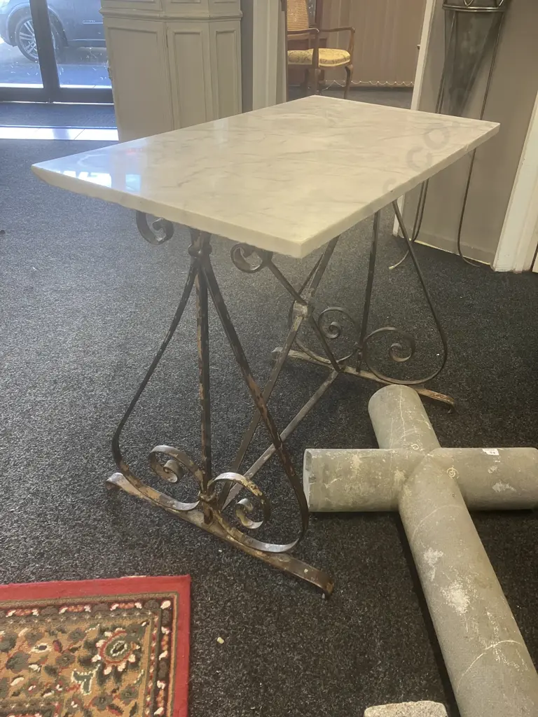 French Antique Cast Iron & Marble Console Table. H725. W85 D45.5cm Image 1++