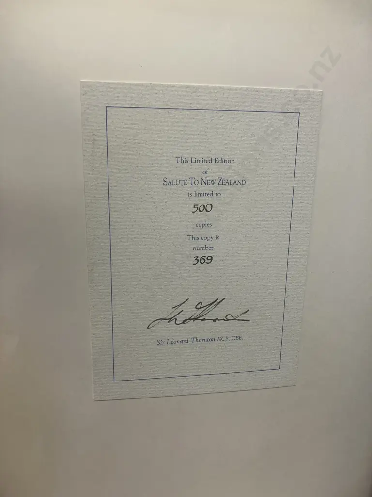 Salute to New Zealand Signed Sir Leonard Thornton Limited Edition 369 of 500. 1989 Hardcover With Cardboard Sleeve Image 1++