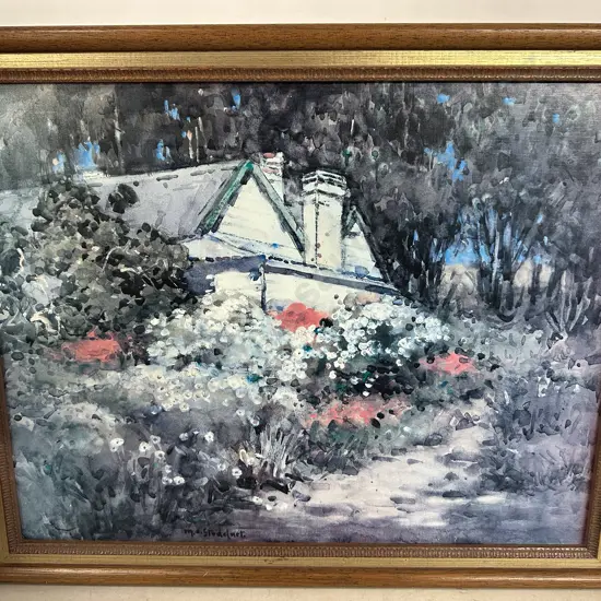 Framed Watercolour Signed Margaret. O.Stoddart Titled 'Old House Diamond Harbour' H50 W61cm.