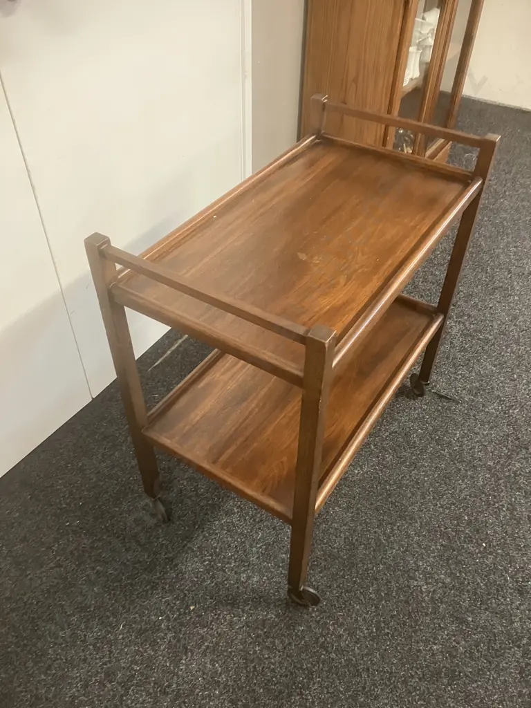 Oak Tea Trolley On Wheels. H80 W75 D43cm Image 1++